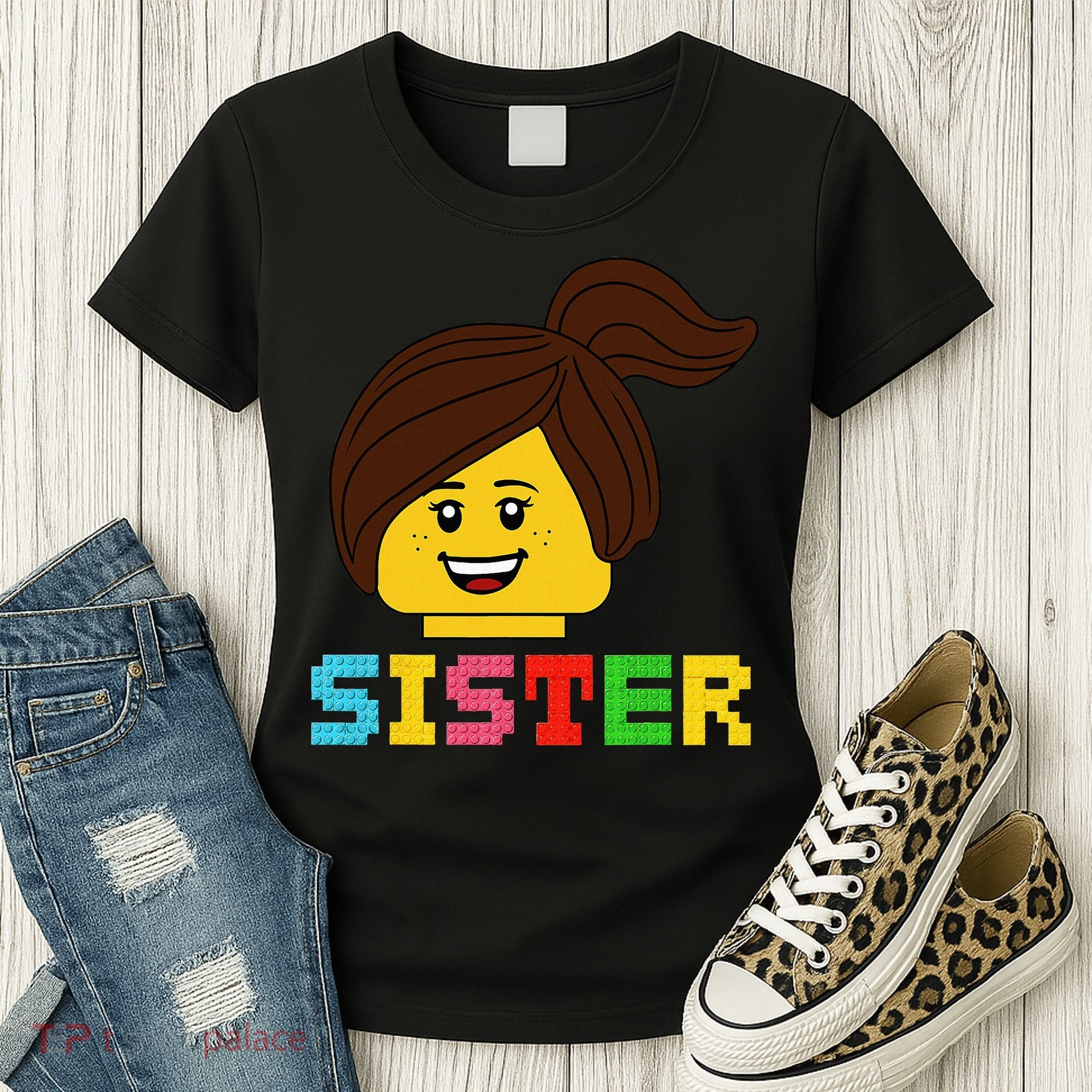 Building Bricks Blocks Sister Master Builder Family Matching Women's T-Shirt