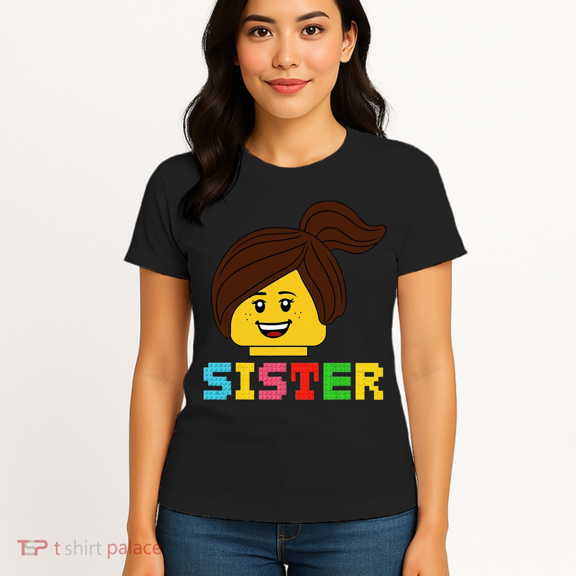 Building Bricks Blocks Sister Master Builder Family Matching Women's T-Shirt