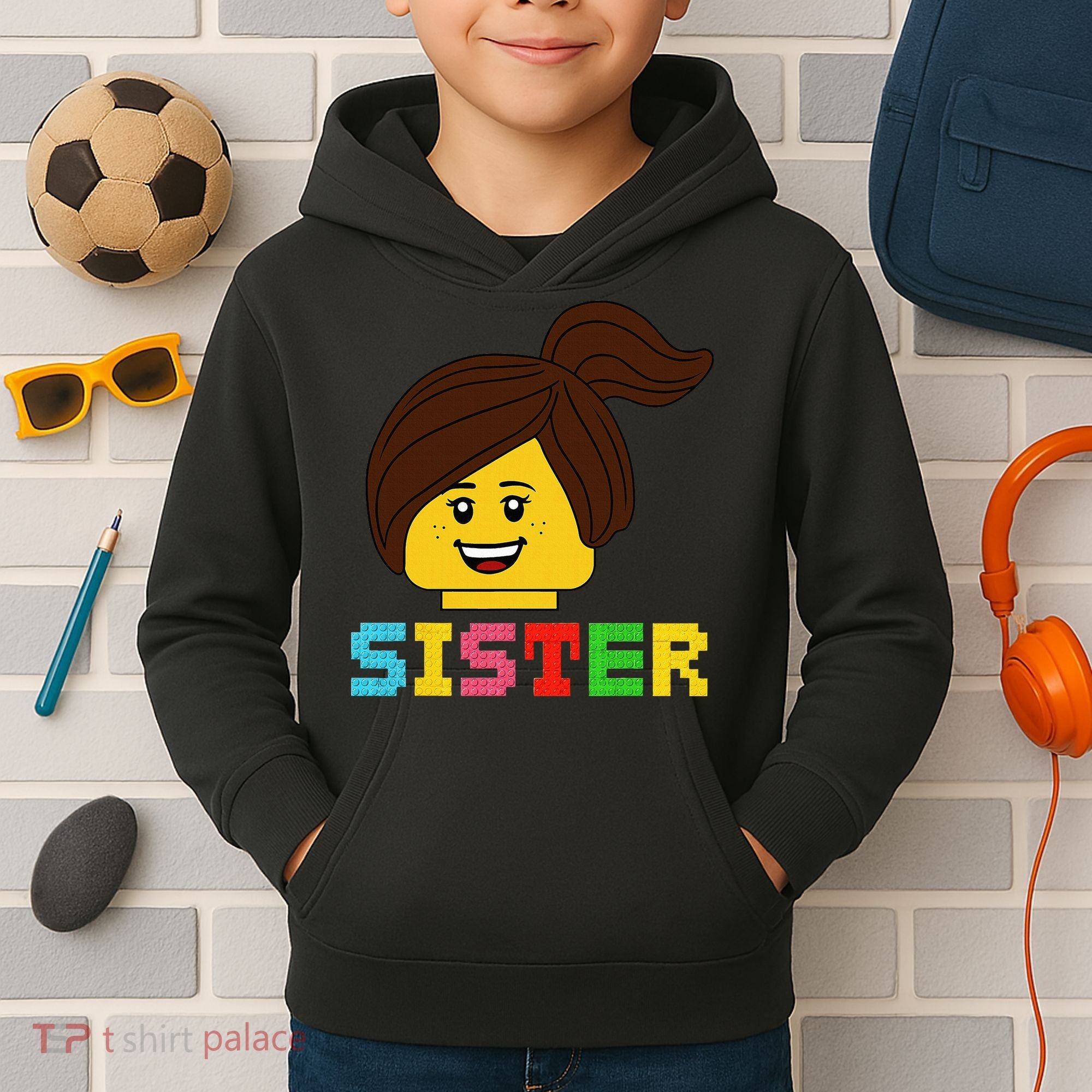 Building Bricks Blocks Sister Master Builder Family Matching Kids Hoodie