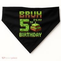 Birthday Boy Bruh It'S My 5th Birthday Game Pixel USA-Made Doggie Bandana thumb 0