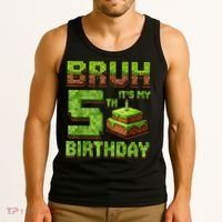 Birthday Boy Bruh It'S My 5th Birthday Game Pixel Tank Top thumb 3