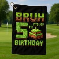 Birthday Boy Bruh It'S My 5th Birthday Game Pixel Golf Towel thumb 1