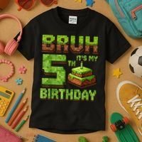 Birthday Boy Bruh It'S My 5th Birthday Game Pixel Kids T-Shirt thumb 3