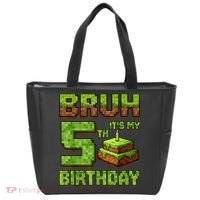 Birthday Boy Bruh It'S My 5th Birthday Game Pixel Tote Bag thumb 0