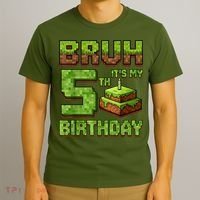 Birthday Boy Bruh It'S My 5th Birthday Game Pixel T-Shirt thumb 3