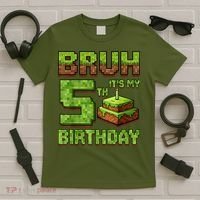 Birthday Boy Bruh It'S My 5th Birthday Game Pixel T-Shirt thumb 5