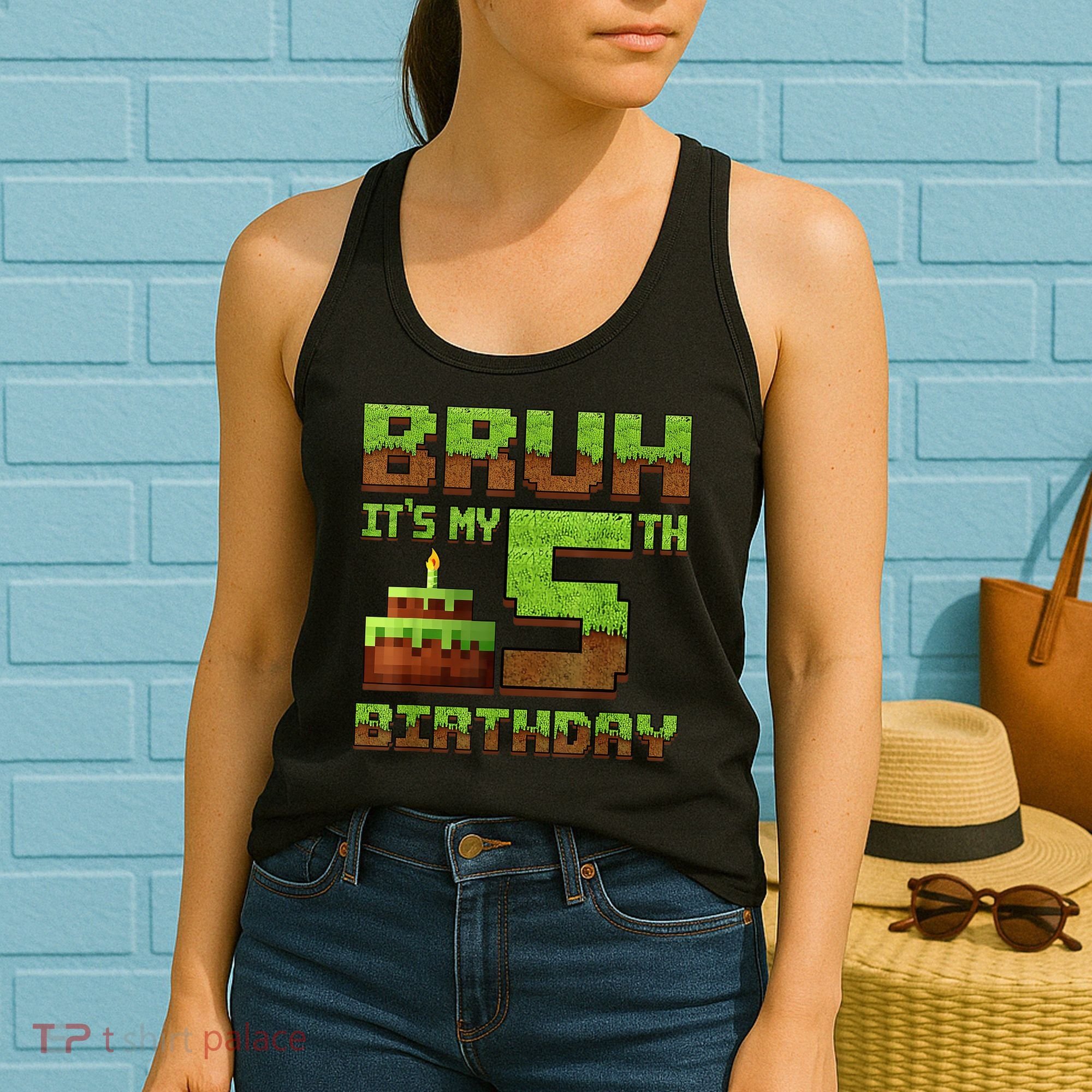 Birthday Boy Bruh It'S My 5th Birthday Gamer Pixel Women's Tank Top
