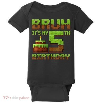 Birthday Boy Bruh It'S My 5th Birthday Gamer Pixel Baby Bodysuit