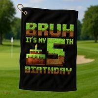 Birthday Boy Bruh It'S My 5th Birthday Gamer Pixel Golf Towel thumb 1
