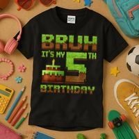 Birthday Boy Bruh It'S My 5th Birthday Gamer Pixel Kids T-Shirt thumb 3