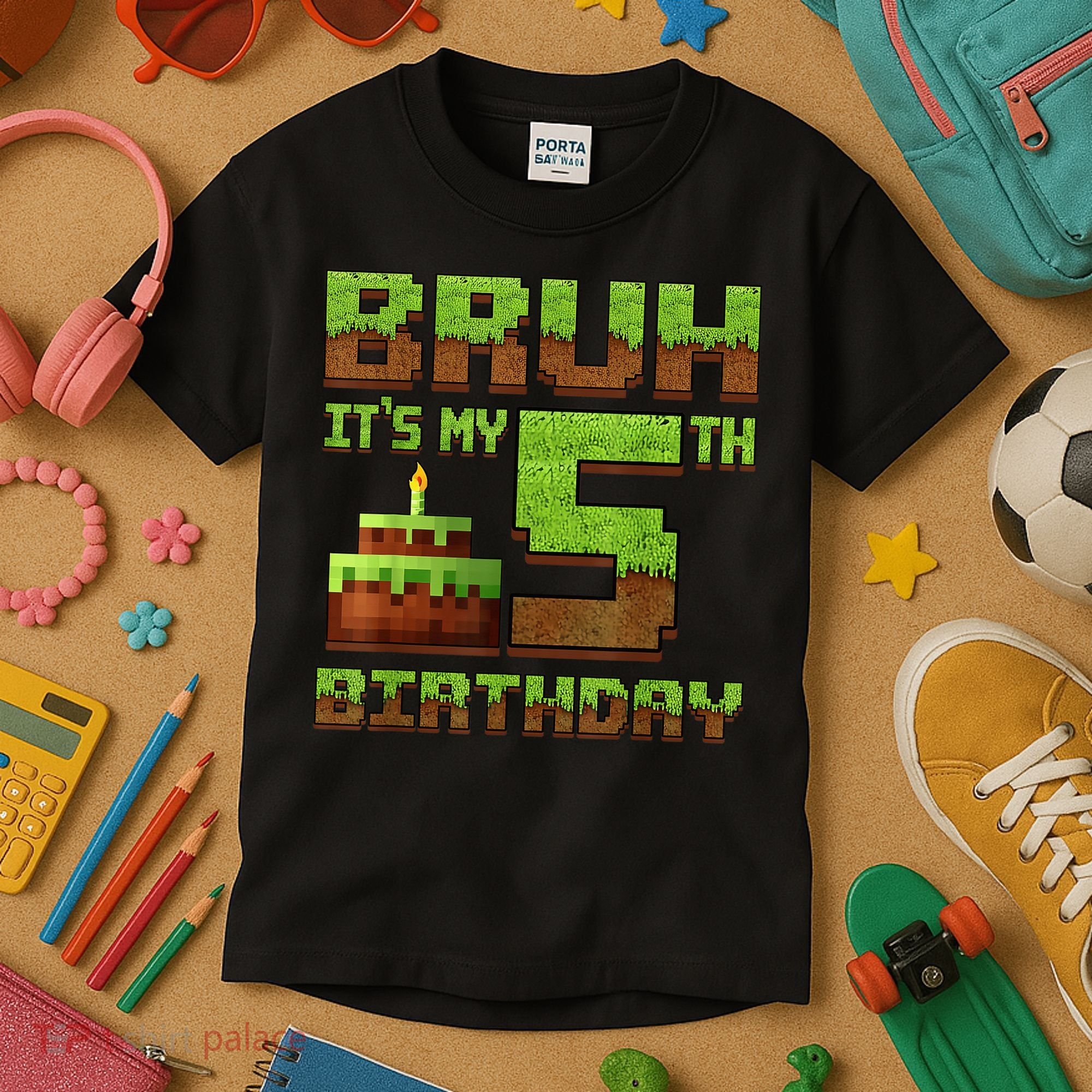 Birthday Boy Bruh It'S My 5th Birthday Gamer Pixel Kids T-Shirt