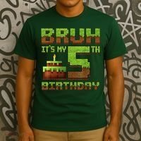 Birthday Boy Bruh It'S My 5th Birthday Gamer Pixel T-Shirt thumb 3