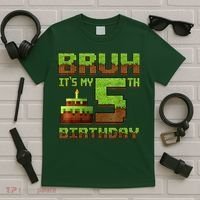 Birthday Boy Bruh It'S My 5th Birthday Gamer Pixel T-Shirt thumb 5
