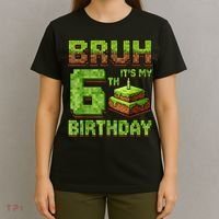 Birthday Boy Bruh It'S My 6th Birthday Game Pixel T-Shirt thumb 4