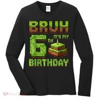 Birthday Boy Bruh It'S My 6th Birthday Game Pixel Women's Long Sleeve Shirt thumb 0