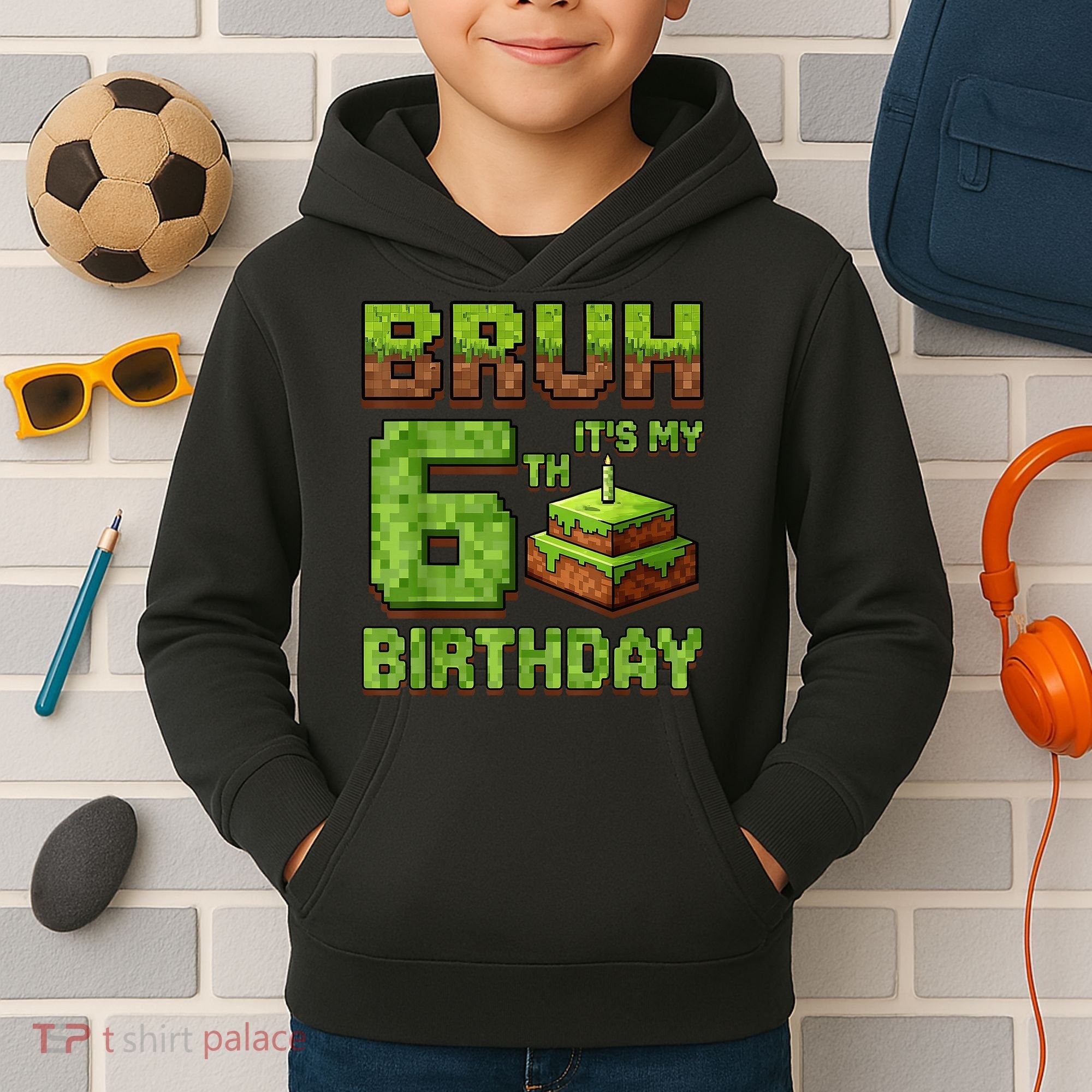 Birthday Boy Bruh It'S My 6th Birthday Game Pixel Kids Hoodie