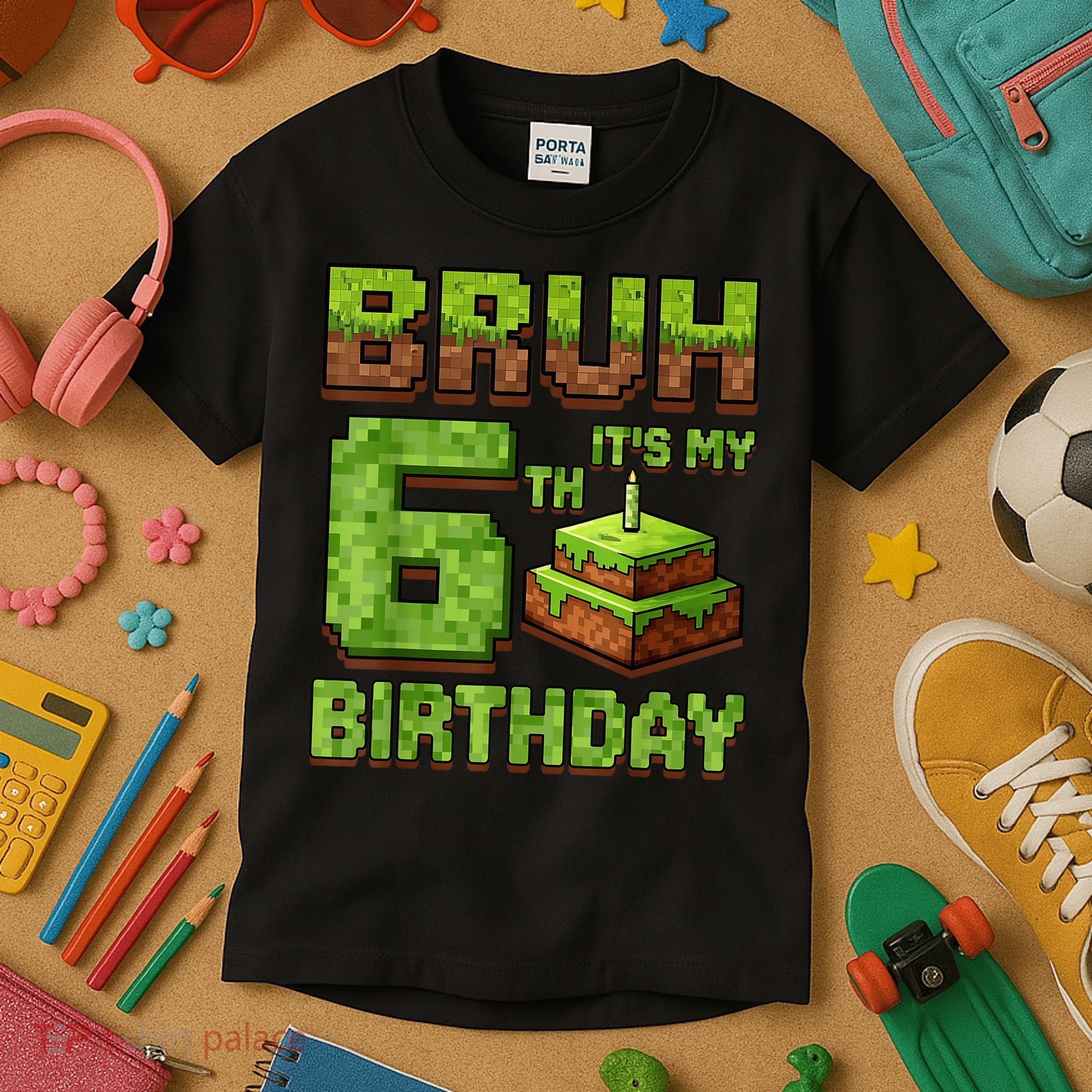 Birthday Boy Bruh It'S My 6th Birthday Game Pixel Kids T-Shirt