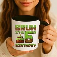 Birthday Boy Bruh It'S My 6th Birthday Gamer Pixel Coffee Mug thumb 3