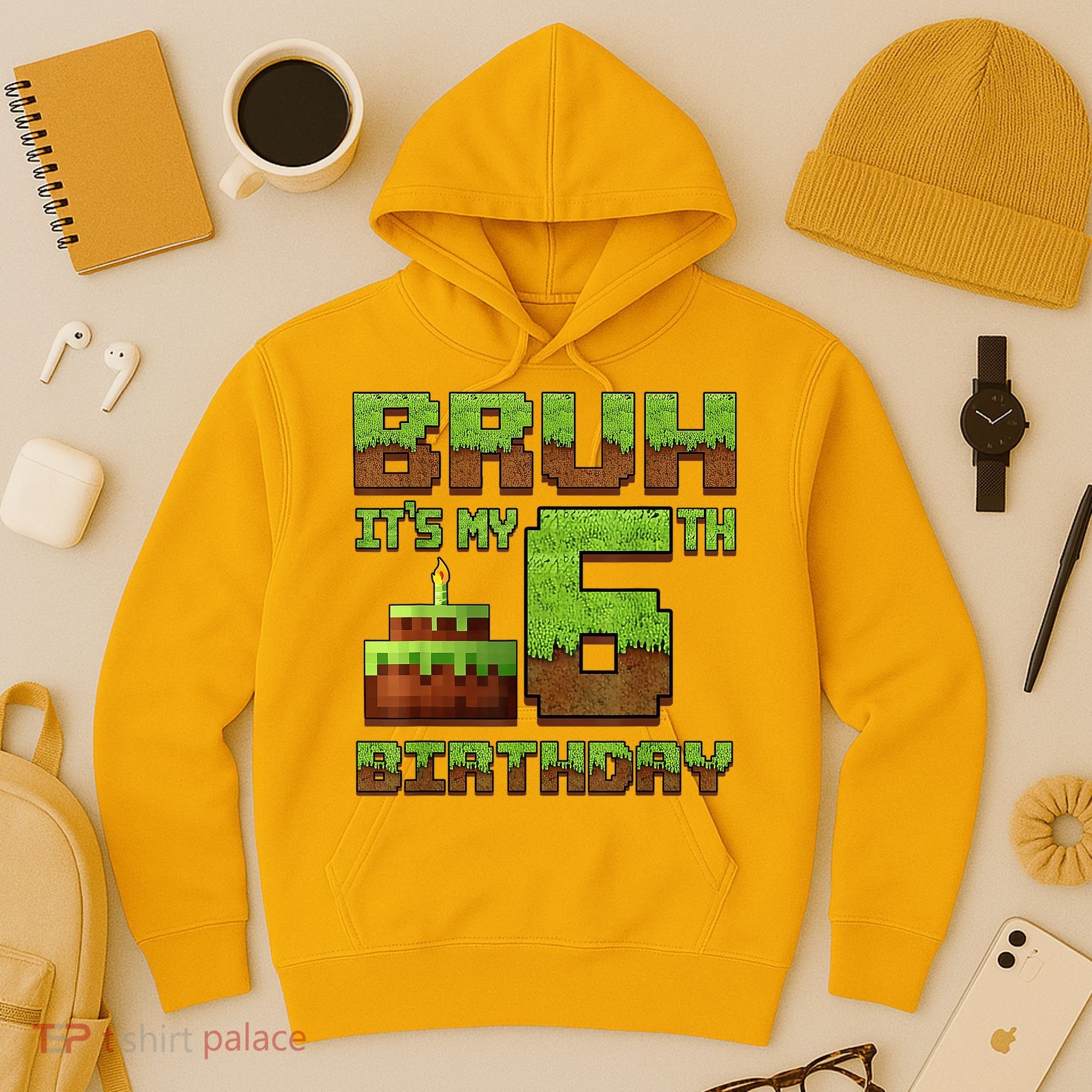 Birthday Boy Bruh It'S My 6th Birthday Gamer Pixel Hoodie