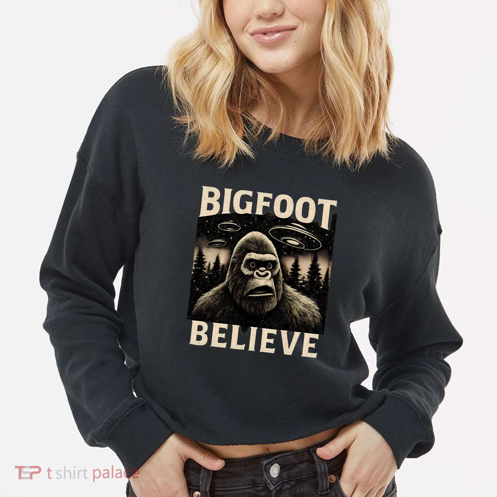Bigfoot Believe Cropped Pullover Crew