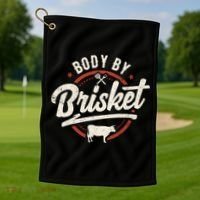Body By Brisket Backyard Cookout Bbq Grill Gift Golf Towel thumb 1