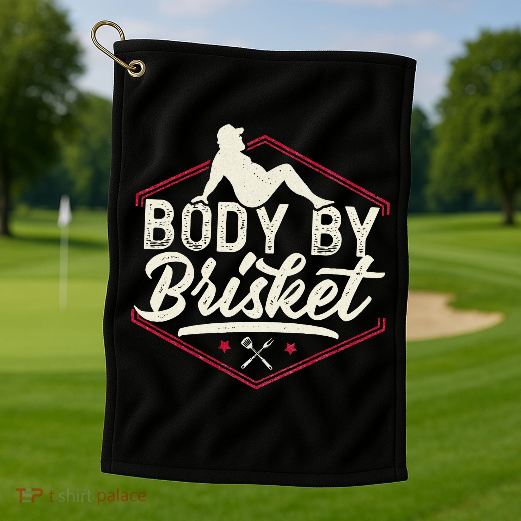 Body By Brisket Funny Steak Lover Grilling BBQ Chef Golf Towel