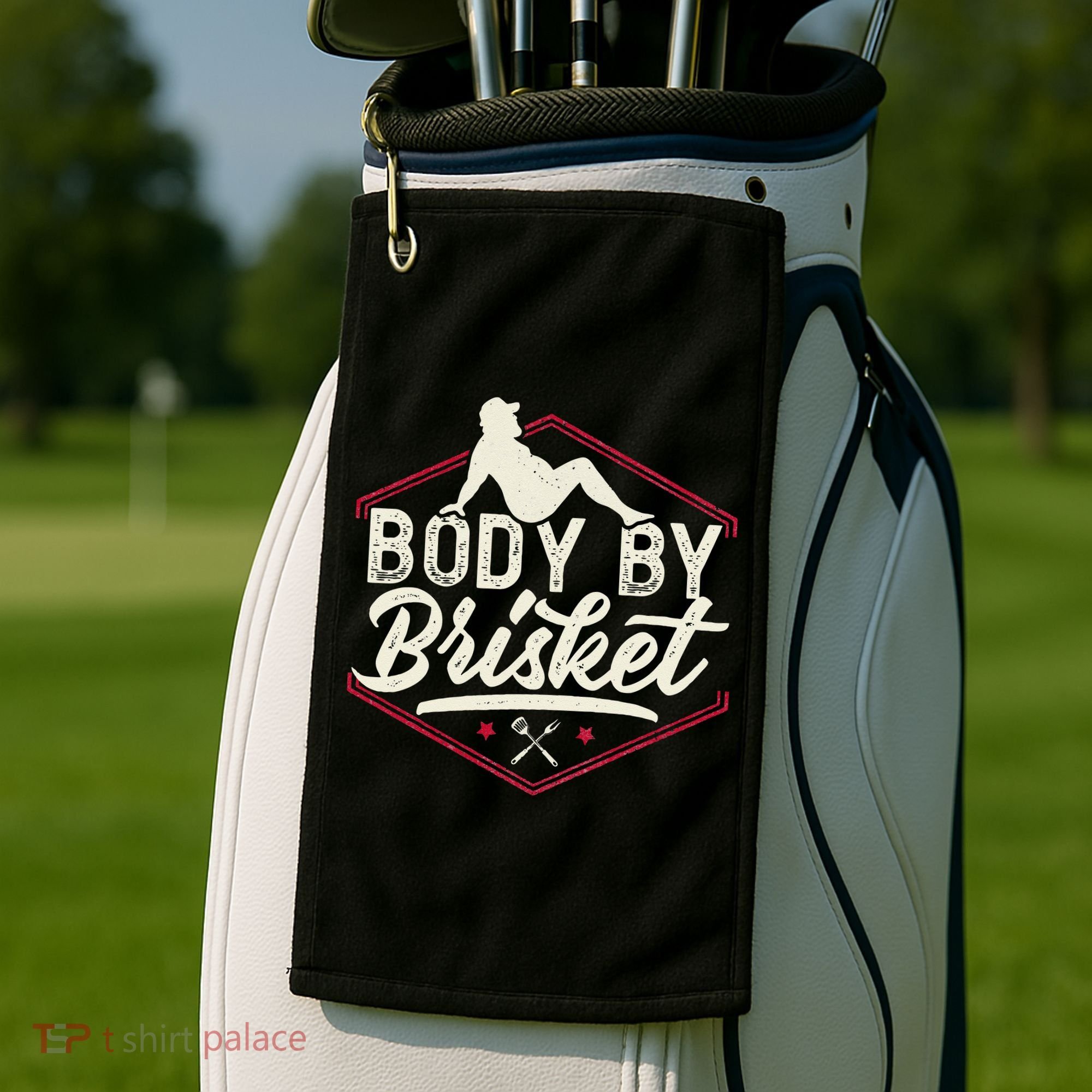 Body By Brisket Funny Steak Lover Grilling BBQ Chef Golf Towel