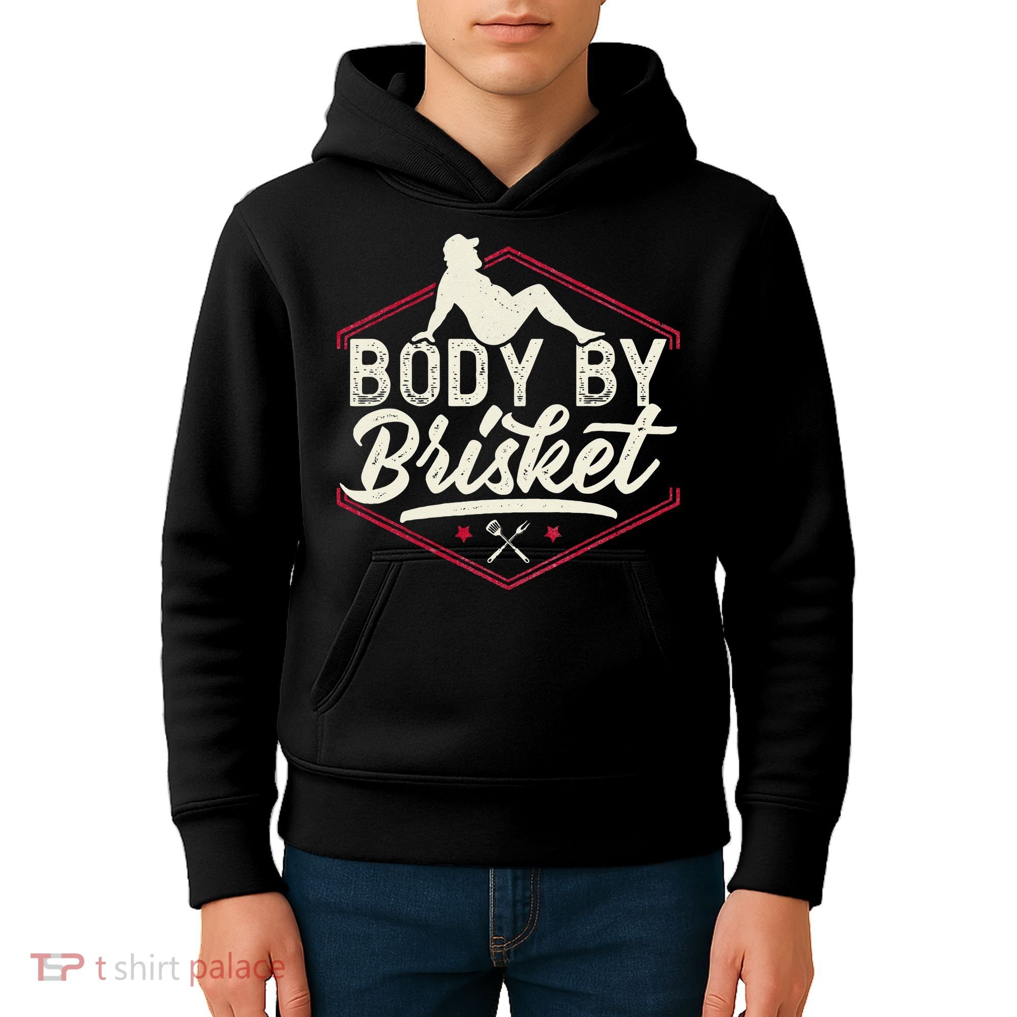 Body By Brisket Funny Steak Lover Grilling BBQ Chef Kids Hoodie
