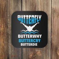 Butterfly Butterwhy Buttercry Funny Swimming Swimmer Coaster thumb 0