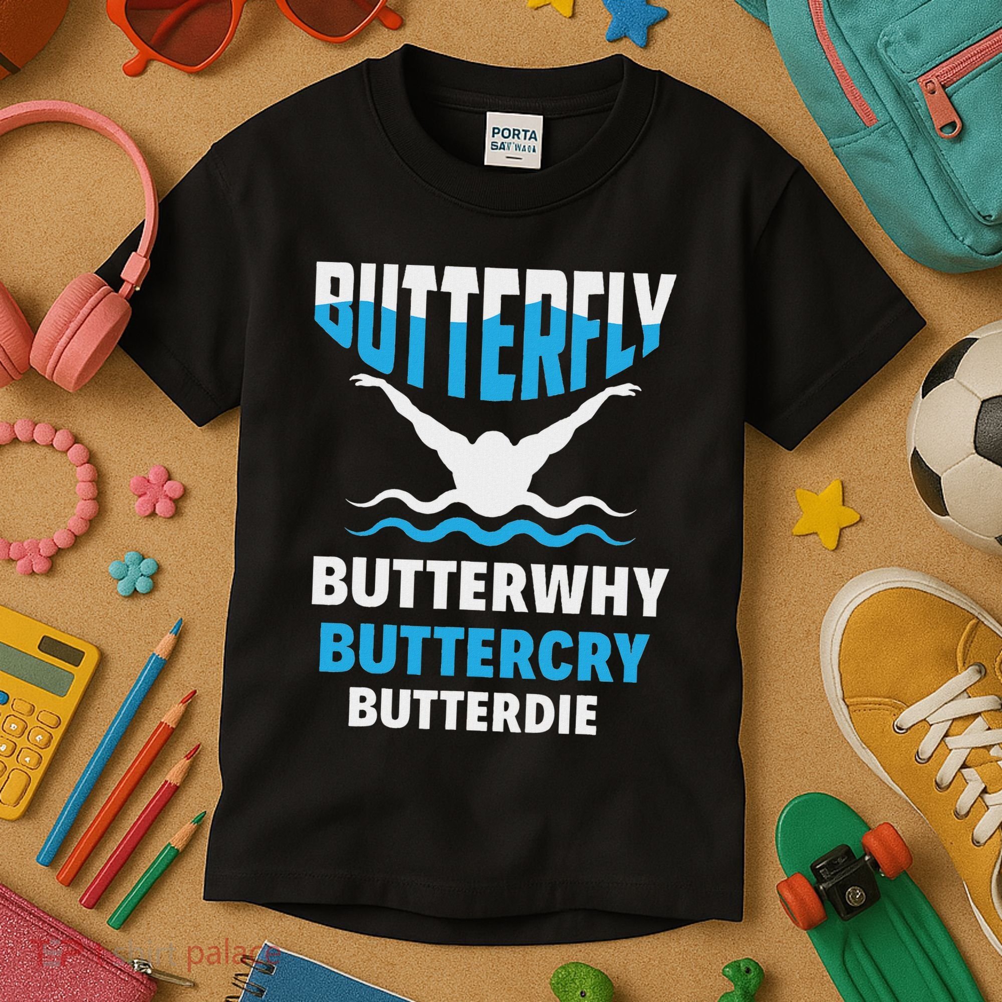 Butterfly Butterwhy Buttercry Funny Swimming Swimmer Kids T-Shirt