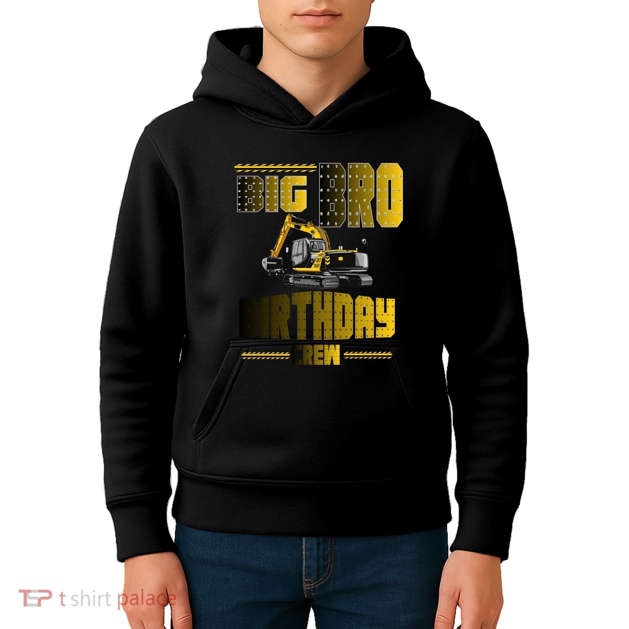 Big Bro Brother Birthday Crew Party Excavator Kids Hoodie