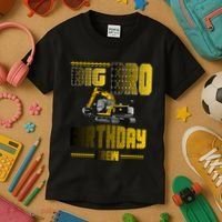 Big Bro Brother Birthday Crew Party Excavator Kids T-Shirt thumb 3