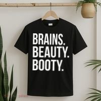 Brains. Beauty. Booty. Cute Funny Workout T-Shirt thumb 2