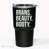 Brains. Beauty. Booty. Cute Funny Workout Tumbler thumb 0