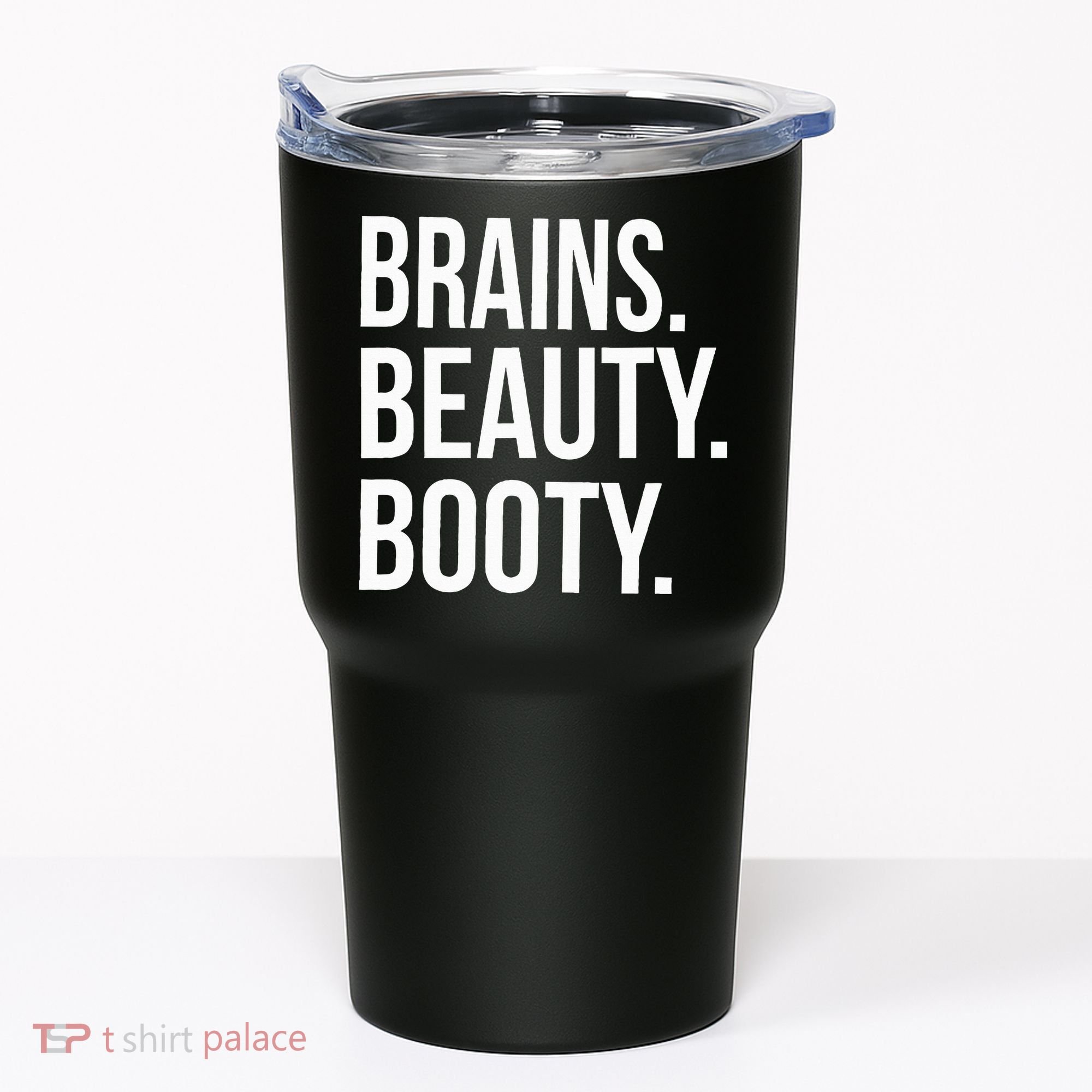 Brains. Beauty. Booty. Cute Funny Workout Tumbler