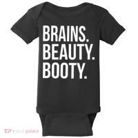 Brains. Beauty. Booty. Cute Funny Workout Baby Bodysuit thumb 0