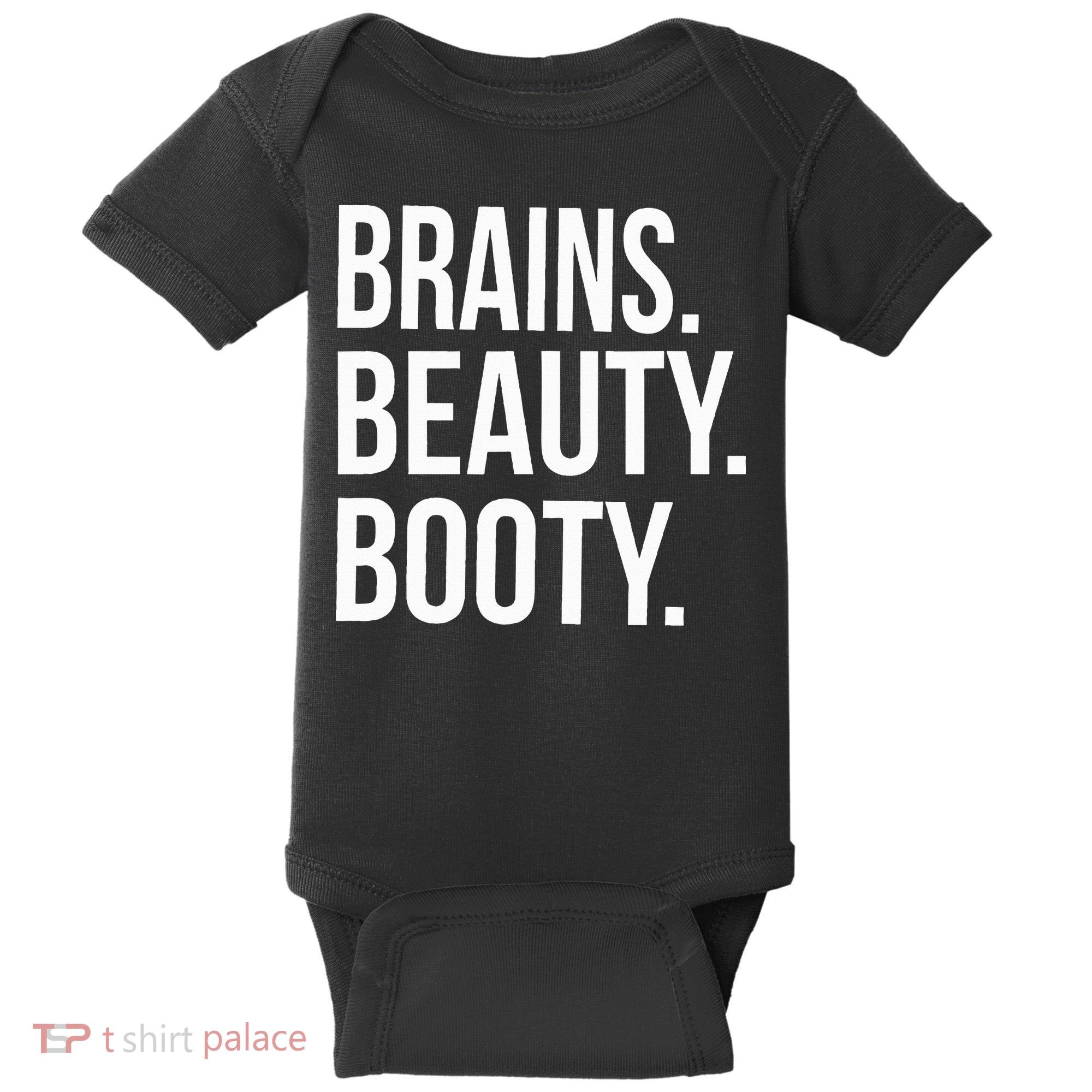 Brains. Beauty. Booty. Cute Funny Workout Baby Bodysuit