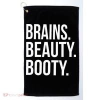 Brains. Beauty. Booty. Cute Funny Workout Golf Towel thumb 0