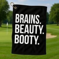 Brains. Beauty. Booty. Cute Funny Workout Golf Towel thumb 1