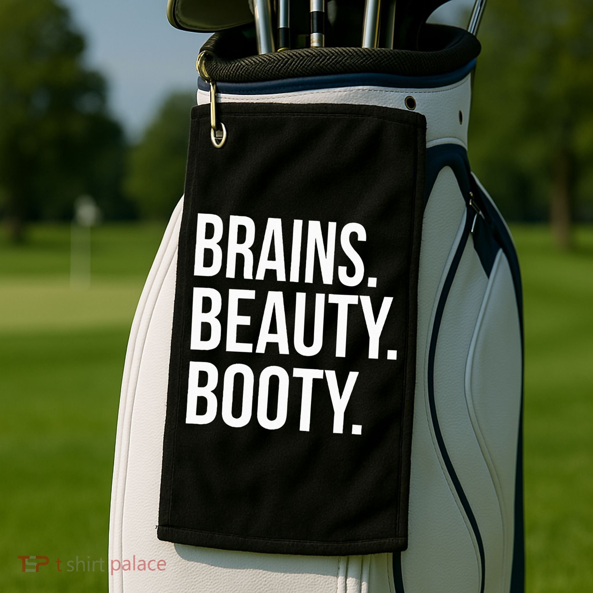 Brains. Beauty. Booty. Cute Funny Workout Golf Towel