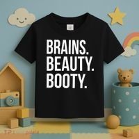 Brains. Beauty. Booty. Cute Funny Workout Toddler T-Shirt thumb 3
