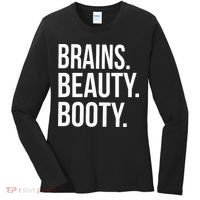Brains. Beauty. Booty. Cute Funny Workout Women's Long Sleeve Shirt thumb 0