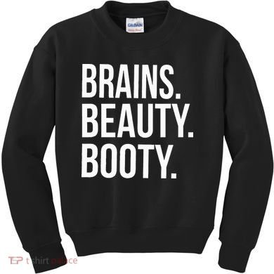 Brains. Beauty. Booty. Cute Funny Workout Kids Sweatshirt