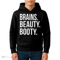 Brains. Beauty. Booty. Cute Funny Workout Kids Hoodie thumb 4