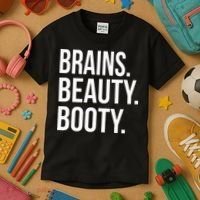 Brains. Beauty. Booty. Cute Funny Workout Kids T-Shirt thumb 3