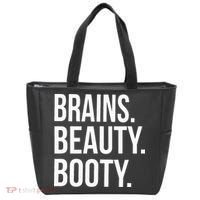 Brains. Beauty. Booty. Cute Funny Workout Tote Bag thumb 0