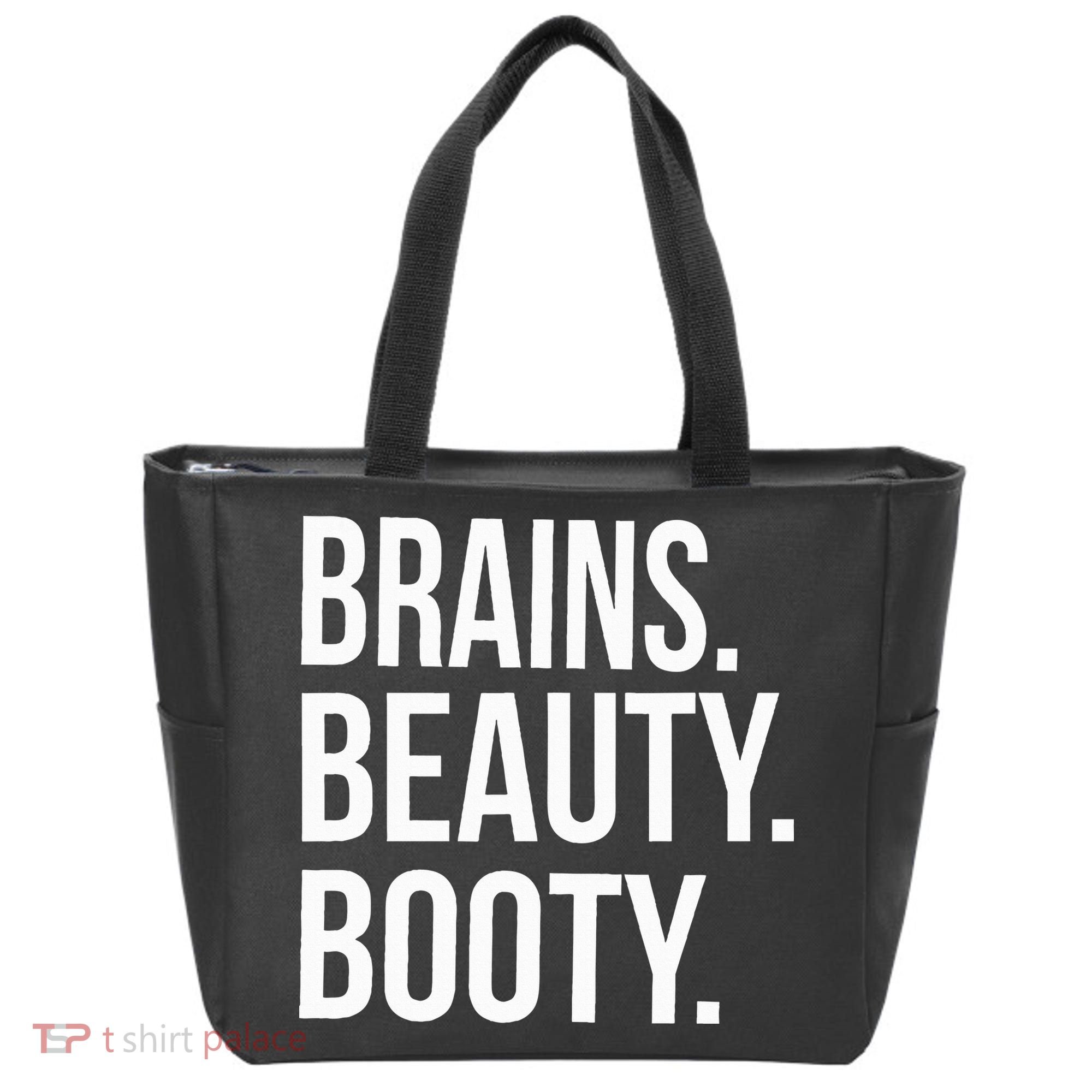 Brains. Beauty. Booty. Cute Funny Workout Tote Bag