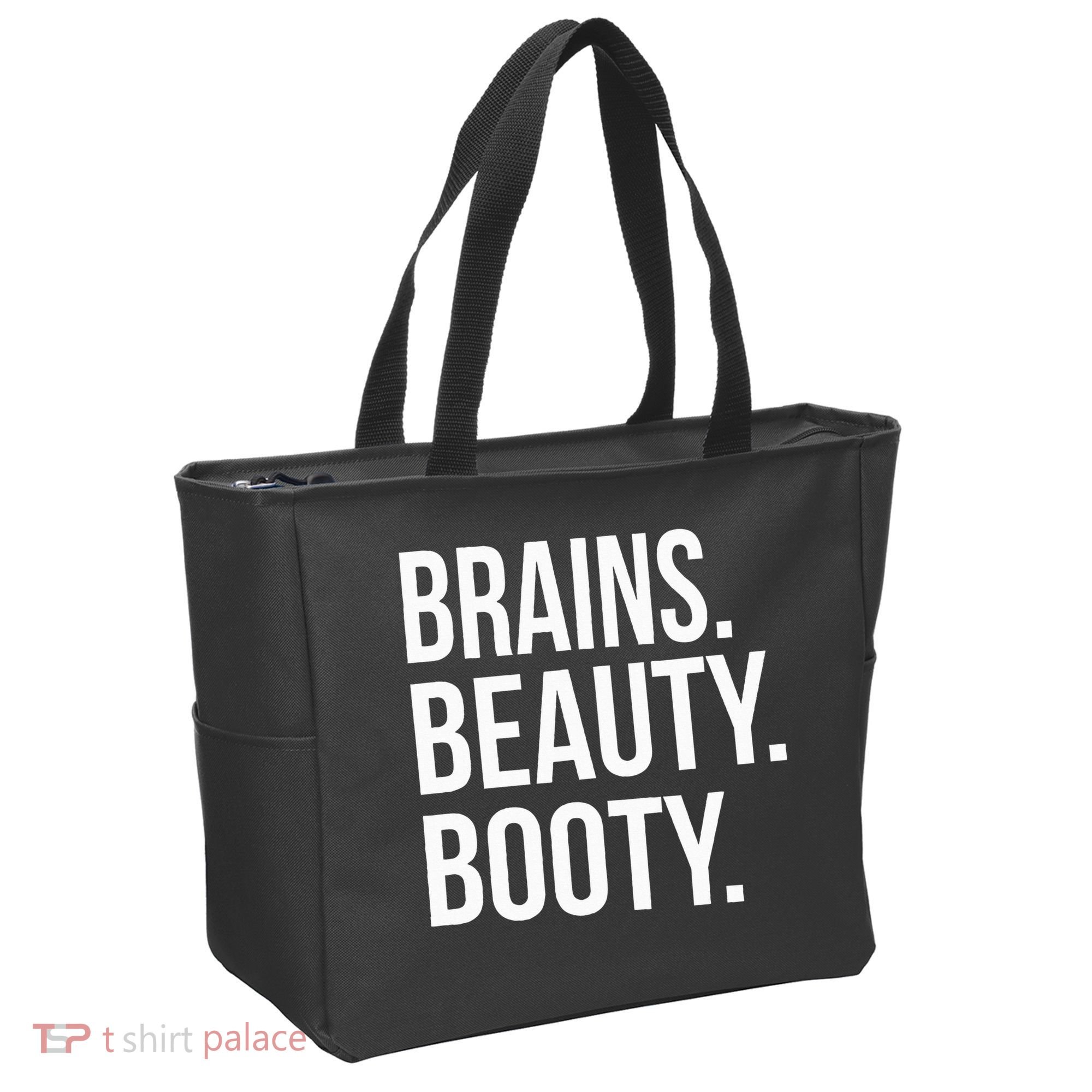 Brains. Beauty. Booty. Cute Funny Workout Tote Bag