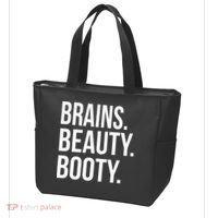 Brains. Beauty. Booty. Cute Funny Workout Tote Bag thumb 3