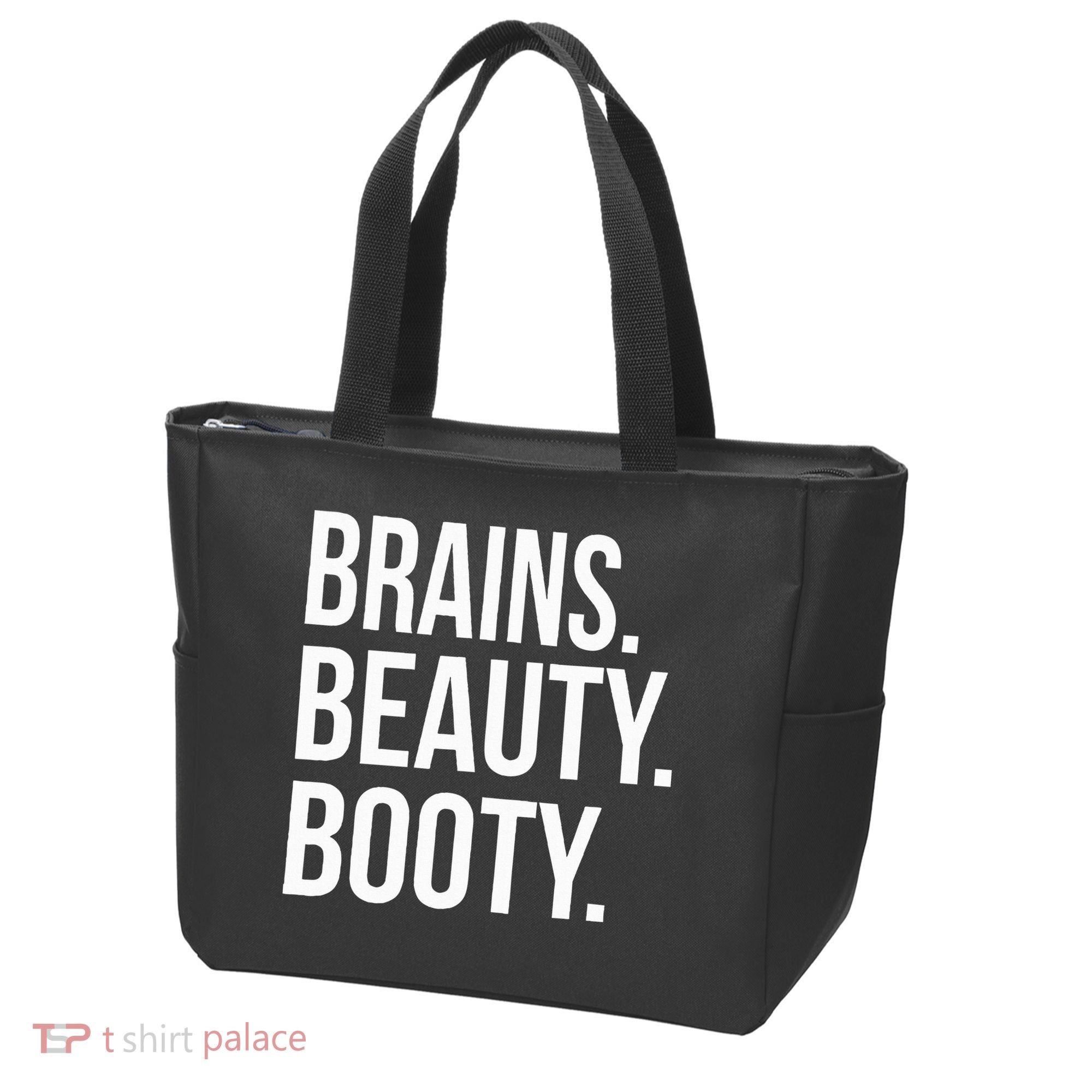 Brains. Beauty. Booty. Cute Funny Workout Tote Bag